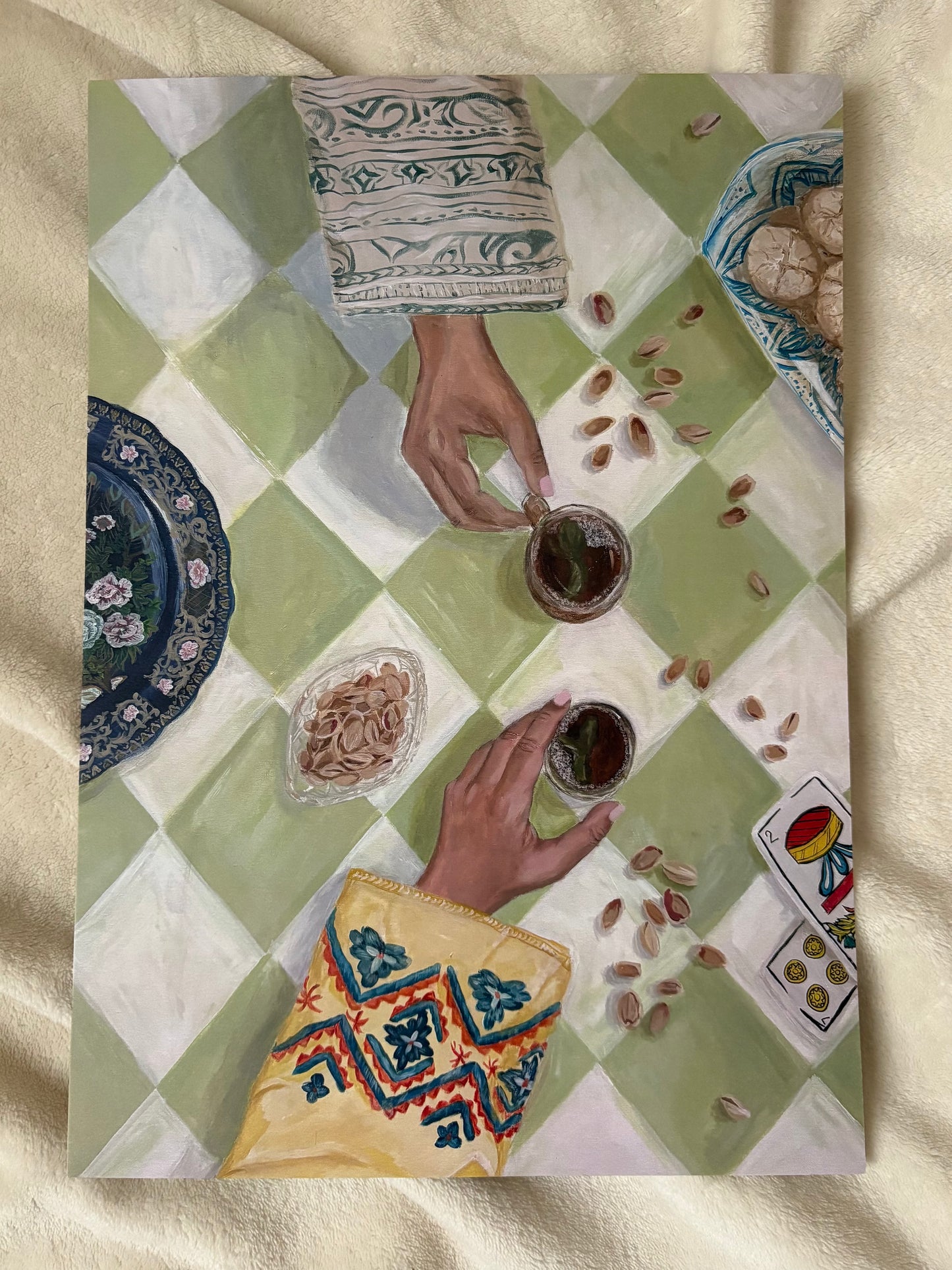 Ajiw Nqasrou Moroccan mint tea table art print by Nourhan's Art